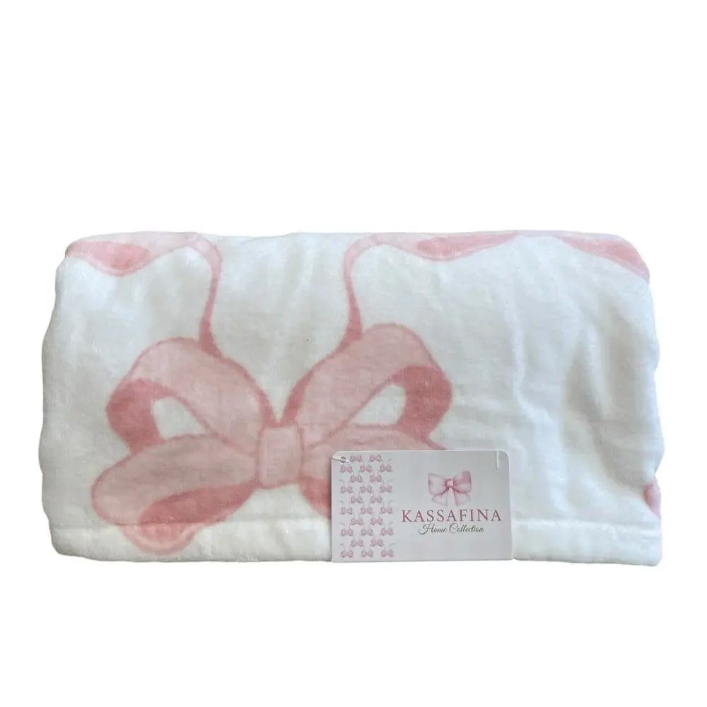 Kassafina Coquette Pink Bow Hand & Bath Towel 4PC Set 100% Cotton White NEW